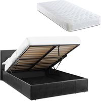 LUNA 4FT Small Double Black Ottoman Storage Bed with Gas Lift & 17cm Thick Spring Mattress