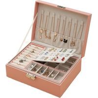 (Size : Rosa) Leather Jewelry Organizer Case, Organizer Box With Zipper