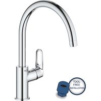 Mitigeur de cuisine bec haut – Montage monotrou – Finition chromée GROHE StarLight – Bec pivotant 360° avec mousseur – Installation rapide sans outils