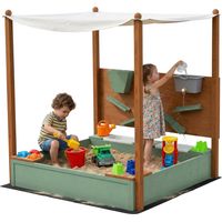 Arenero para Niños con Techo Arenero Infantil con 2 Asientos 2 Cajas Grifo Embudo 116x112,5x128 cm Verde