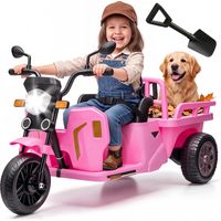 12V Electric Tractor for Kids, Trailer, Electric Tuk-Tuk for Children, Dump Truck, Music, 3 Wheels, LED, Horn, Tricycle for 3-8 Years, Pink