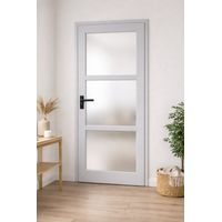 Bloque de puerta Greyria gris claro con cristal H204 x L73 cm, lado de la tabla, puerta derecha, manija de GD MENUISERIES