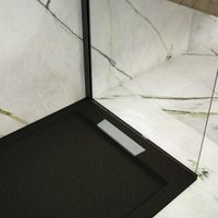 Mineralguss-Duschwanne extra flach LUX Schieferoptik schwarz 90x160cm Ablaufschutz in Chrom Ablaufschutz in Chrom