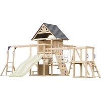 Axi Hunter Aire De Jeux En Bois, 2 Balançoires, Toboggan Double, Crème Maisonnette Xxl / Equipement De Jeux Pour Enfants Avec Structure D'Escalade, Pont Suspendu Et Trapèze Pour Le Jardin