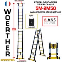 Echelle-escbeau télescopique 5m/2m50 Woerther avec barre stabilisatrice - Charge maximal 150Kg - Garantie 5 ans