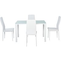 Mesa comedor 5 piezas vidrio templado sillas tapizadas PU blanco 140x80x75cm