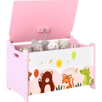 Baule Portagiochi per Bambini con Cerniere di Sicurezza con Disegni di Animali, 60x37x39 cm, Rosa