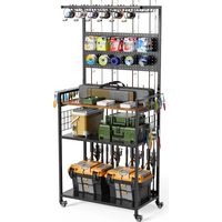 Support de rangement pour cannes à pêche sur roues multi-niveaux. Pratique pour ranger cannes,moulinets et tous accessoires de pêche.