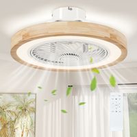 Ventilateur de plafond réversible avec lumière et télécommande 6 vitesses, minuterie, luminosité réglable, bois naturel