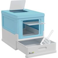 Arenero Cubierto para Gatos Arenero Cerrado y Plegable para Gatos con Bandeja Extraíble y Pala 47,5x35,5x36,7 cm Azul