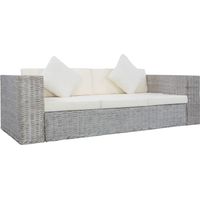 Divano a 3 Posti con Cuscini Grigio in Rattan Naturale vidaXL