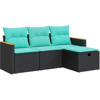 vidaXL 4 Piece Garden Sofa Set with Cushions Black Poly Rattan