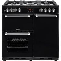Piano de cuisson mixte 90 cm – 3 fours à chaleur pulsée – 5 brûleurs dont 1 Wok 4 kW – Énergie A – Nettoyage facile – Belling
