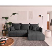 Petra – ecksofa beidseitig montierbar – mit schlaffunktion und bettkasten – 4-sitzer – aus samt - dunkelgrau