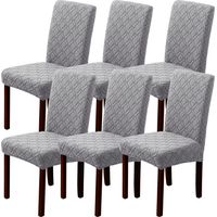 Dining Room Chair Covers Set of 6, Stretch Jacquard Parsons Chair Slipcovers Super Fit Spandex Removable Washable Kitchen Chair Protector Cover for Dining Room, Hotel, Ceremony (Grey)