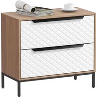 Cómoda con 2 Cajones de Tela Frentes con Patrón de Diamante para Salón Oficina Vestidor Natural y Blanco