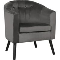Fauteuil en Velours avec Pieds en Bois Gris
