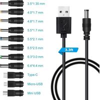 USB-zu-DC-5V-Kabel, USB-zu-DC-Stromkabel, 11-in-1-DC-Netzteil, 5,5 x 2,1 mm DC-Hohlstecker für Laptop, Router usw. (1 m, schwarz)