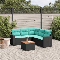 vidaXL 6 Piece Garden Sofa Set with Cushions Black Poly Rattan (US only)