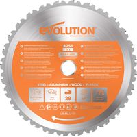 Evolution – Lame multi-matériaux 255mm TCT 28 dents – Alésage 25,4mm – Coupe précise pour bois dur et acier doux – Scie à onglet et scie sur table