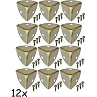 12 protezioni angolari arrotondate per mobili antichi, accessori in metallo per casse, mobili, scaffali, protezione dei bordi, effetto ottone anticato vintage, set da 12, viti incluse