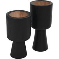2 porte-bougies noir en teck ø 8 x 8 x 15 / ø 8 x 8 x 17