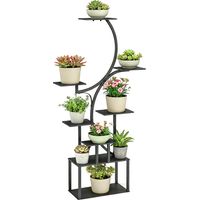 Portapiante a 8 Livelli con Design a S per Interni ed Esterni, in Metallo, 74x26x158.5 cm, Nero