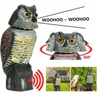Effaroucheur d'oiseau réaliste tête rotative son hibou rôdeur leurre répulsif Protection antiparasitaire épouvantail jardin cour déplacer..