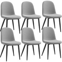 Lot de 6 Chaises, Pieds en métal, Dossier Assise rembourrée pour Cuisine Salon Chambre Bureau - 44x54x85 cm - Tissu en lin