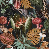 Holden Decor Woodland Black Multi Tropical Rainforest Jungle Animals Wallpaper