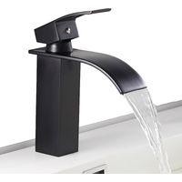 Robinet de Salle de Bain Cascade à Levier Unique Noir, Mitigeur de Lavabo Carré Laiton, Haut Mitigeur Vasque à Poser Eau Chaude et Froide