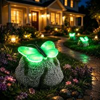 Lampe jardin lumineuse forme pierre papillon décoration solaire extérieur