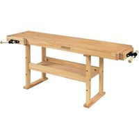 Établi modulable en hêtre stratifié 200 cm – Charge maximale 57 kg – Étagère pour outils – Serrage vertical avec étau – Ramia