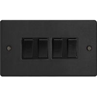Varilight Es 4-Gang 10A 1- or 2-Way Rocker Switch Twin Plate Matt Black