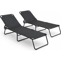 Coppia Di 2 Lettini Mare Pieghevoli Senza Tettuccio Leggeri E Portatili Schienale Regolabile Sdraio Telaio In Acciaio Telo Traspirante Per Spiaggia Campeggio Giardino Relax 24 x 187 x 53 Cm Nero