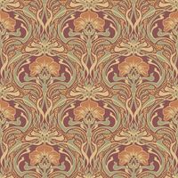 Retro Damask Floral Wallpaper Vintage Flora Nouveau Metallic Gold Green Red