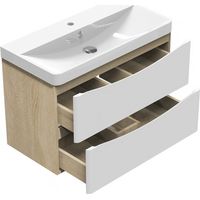 Acezanble – Meuble sous vasque 80cm – Blanc et chêne – MDF anti-déformation – Installation facile – Grand espace de rangement