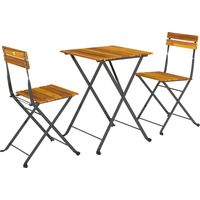 Sitzgruppe 3 tlg. Essgruppe für 2 Personen klappbarer Esstisch mit 2 klappbare Stühle für Terrasse Balkon Teak
