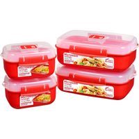 Sistema Heat and Eat Microwave Set 4 Contenitori alimentari rettangolari con coperchi (2 x 1,25 L + 2 x 525 ml) Clip e sfiato per il vapore Privi di BPA