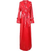 Femmes Printemps Automne Réfléchissant Rouge Cuir Verni Maxi Manteau Double Boutonnage Mode Européenne