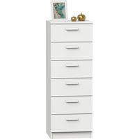 Commode 6 tiroirs en mélaminé blanc mat 40 x 40 x 110 cm – Glissières métalliques – Pour grandes chambres et chambres d'adolescents – Muebles Pitarch