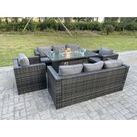 Fimous Outdoor Rattan Gartenmöbel Gas Feuerstelle Brenner Tisch Sets Lounge Sessel Dunkelgrau 8-Sitzer