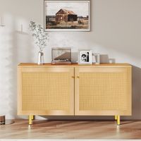 Sideboard aus Korbgeflecht,Doppeltüriger Aufbewahrungsschrank, rustikales Sideboard für das Esszimmer. Naturholzoptik-H63/B120T40 cm