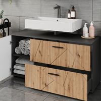 Mueble bajo lavabo Irma, Antracita/Roble dorado, 120.1 x 60.6 cm con 2 cajones y 1 puerta, Vicco