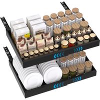 BLYLUND 2Packs Pull Out Cabinet Organiser Kitchen Storage Extendable Slide Out Pantry Drawer Shelves Adjustable Width with Adhesive Film for Cupboard Bathroom No Need Drill Sliding Organizer (Black)