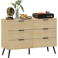 Commode 6 Tiroirs en Bois pour Camera da Letto e Entrée, 110x40x75cm, Chêne