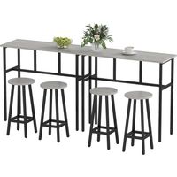 Set da bar 6 pezzi con 4 sgabelli e 2 tavoli alti in legno truciolato e acciaio, grigio