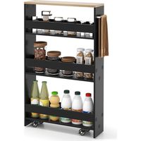 Costway – Desserte de cuisine étroite 4 niveaux – Chariot de rangement à roulettes 47,5 x 13 x 80,5 cm – Barres de protection et roulettes verrouillables – Bois d'ingénierie, métal
