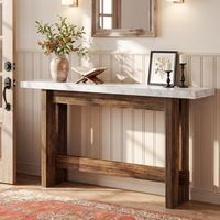 Tribesigns Table Console 160 cm, Console Étroite en Bois avec Plateau Imitation Marbre, Table d’Entrée Derrière Canapé pour Couloir Salon Entrée, Blanc et Marron