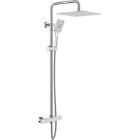 Colonne de douche thermostatique chromée – Douche pluie carrée 30 x 30 cm en acier inoxydable – Tuyau flexible 180 cm pour installation murale